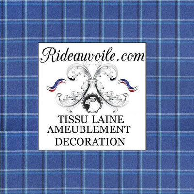 Boutique tissus ameublement Laine motif à carreaux bleu au mètre pour confection sur mesure. Confection rideau, et tapisserie siège laine carreaux.