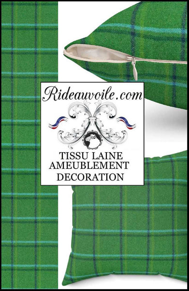 Boutique tissus ameublement Laine motif à carreaux tartan écossais au mètre pour confection sur mesure. Confection rideau, et tapisserie siège laine carreaux vert.