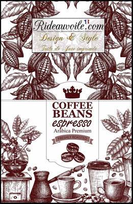 Tissu motif Fond en Toile Jute imprimé café expresso sac cargo occultant ignifuge