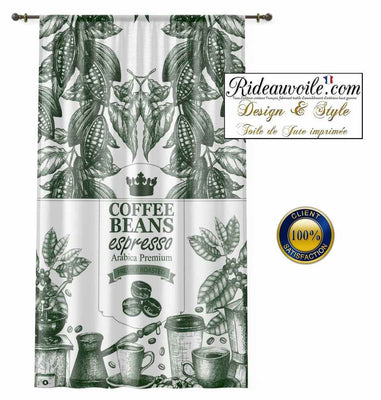 Tissu ameublement imprimé vert effet sac Toile Jute café express occultant ignifuge