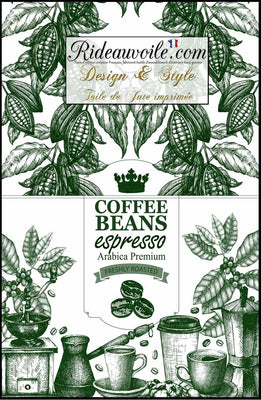Tissu ameublement imprimé vert effet sac Toile Jute café express occultant ignifuge