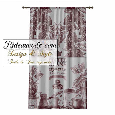 Tissu ameublement motif rouge design Toile Jute Arabica café expresso au mètre