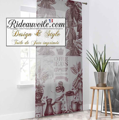 Tissu ameublement motif rouge design Toile Jute Arabica café expresso au mètre