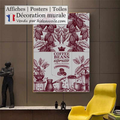 Tissu ameublement motif rouge design Toile Jute Arabica café expresso au mètre