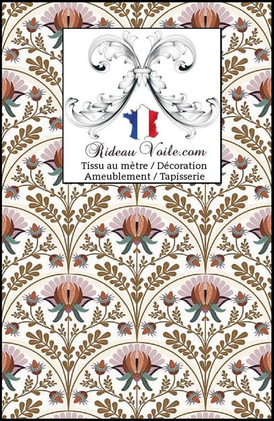 Tissu floral fleurs Indien imprimé Toile en Jouy déco ameublement ignifuge mètre