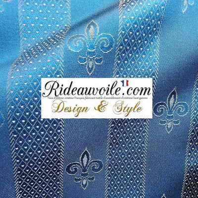 Rideauvoile Tissu bleu Empire Jacquard au mètre ameublement motif fleur de lys haute couture couturière Paris Textile éditeur tapissier haut gamme siège Décoration décoratrice architecte intérieure rideaux. 