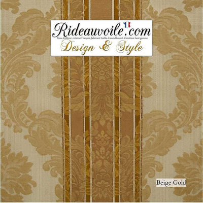 Tissu d'ameublement Jacquard fond beige à rayures damassé broderie floral classique Or | Textile d'éditeur d'ameublement épaisseur moyenne grande largeur 280 cm