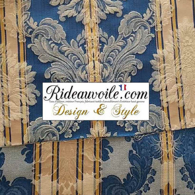 Tissu d'ameublement Jacquard fond beige à rayures damassé broderie floral classique Or | Textile d'éditeur d'ameublement épaisseur moyenne grande largeur 280 cm