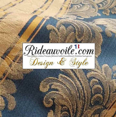 Jacquard Bleu damassé floral classique Or Gold tissu d'ameublement largeur 280 cm