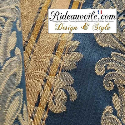 Jacquard Bleu damassé floral classique Or Gold tissu d'ameublement largeur 280 cm