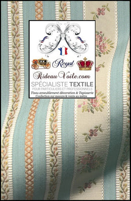 Tissu fleuri jacquard ameublement rayé fleur Empire Baroque mètre ignifugé occultant . Le tissu d'ameublement jacquard style vintage dans un jeux de rayures chic est mélangé de coton. 