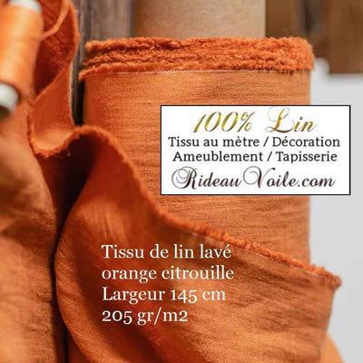 Atelier tissu toile Lin ameublement orange rouille achat mètre confection rideau