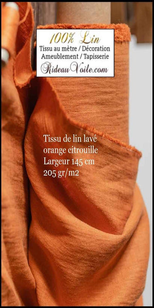 Atelier tissu toile Lin ameublement orange rouille achat mètre confection rideauBoutique EN LIGNE Paris Versailles atelier Tissus textile haut de gamme 100% Lin orange rouille ameublement mètre rideaux linge de maison et literie.