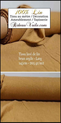 Tissu d'ameublement toile Lin couleur brun d'argile mètre confection rideau