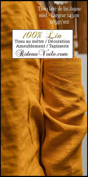 Boutique Paris Versailles Tissu toile Lin lavé couleur jaune miel au mètre confection rideau