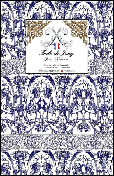 Tissu haut gamme imprimé coton lin Toile De Jouy ameublement mètre rideau bleu