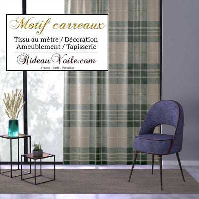 Laine carreaux tartan écossais vert beige tissu décoration d'intérieure, textile au mètre motif tartan carreaux tapisserie siège fauteuil canapé. Rideau lainage ignifuge occultant, voilage, couette, coussin, linge literie personnalisée.