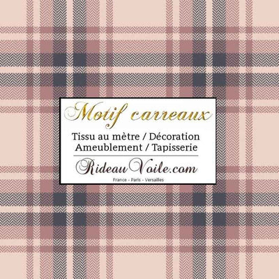 Laine carreaux tartan écossais beige rose tissu décoration d'intérieure, textile au mètre motif tartan carreaux tapisserie siège fauteuil canapé. Rideau ignifuge occultant, voilage, couette, coussin, linge literie. Impression personnalisée.