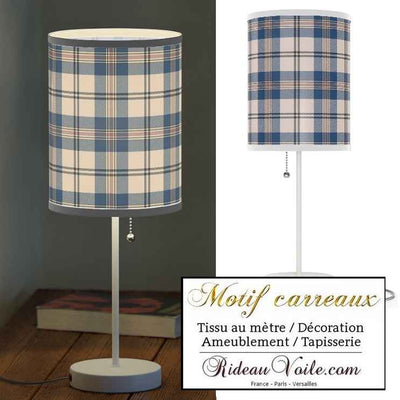 Toile 100% Lin coton design chalet intérieur montagne chic carreaux bleu tartan 