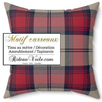 Tissu laine d'ameublement écossais tartan carreaux bleu rouge beige mètre rideaux