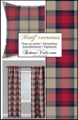 Tissu laine d'ameublement écossais tartan carreaux bleu rouge mètre rideaux