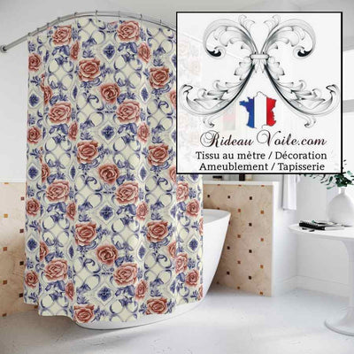 Tissu ameublement ignifuge occultant motif Roses imprimé floral vintage campagne mètre