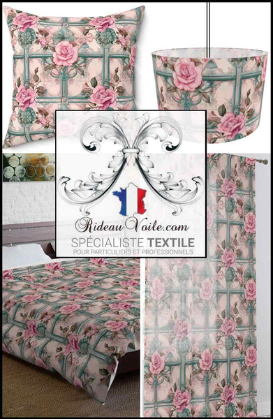 Tissu ameublement ignifuge occultant imprimé Roses style vintage au mètre rideau