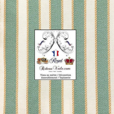 Tissu ameublement satin Jacquard rayé vert ivoire mètre motif rayures