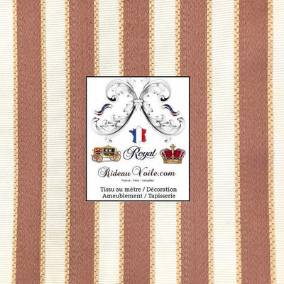 Tissu jacquard ameublement rayé satin rouge beige Empire Baroque mètre ignifugé occultant 