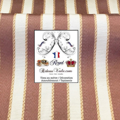 Tissu jacquard ameublement rayé satin rouge beige Empire Baroque mètre ignifugé occultant 