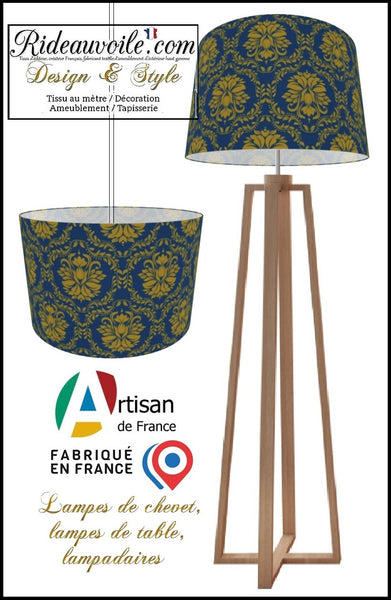Création Abat-jour sur mesure tissu bleu or motif fleur floral - custom Lampshade