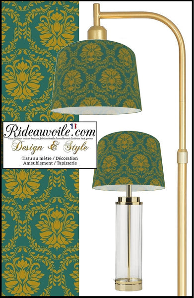 Styliste Abat-jour sur mesure tissu vert or motif fleur floral - Custom lampshade