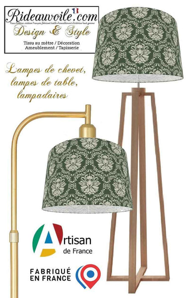 Abat-jour à poser, Suspension tissu vert motif fleur floral styliste luminaire France