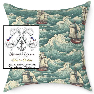 Tissus ameublement marins, motifs vague en mer haut de gamme au mètre rideau coussin couette sur mesure. Décoration coquillage sellerie, voilerie intérieure salon, bateau. Ignifugé Occultant