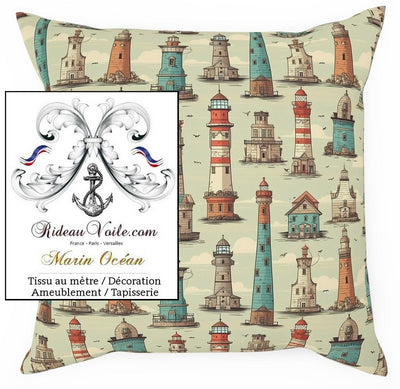 Boutique tissu ignifuge occultant motif marin au mètre imprimé Phare bateau  rideau