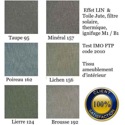 Tissu FF&E Intérieur M1 B1 effet LIN  & Toile Jute, filtre solaire, thermique, ignifuge mètre