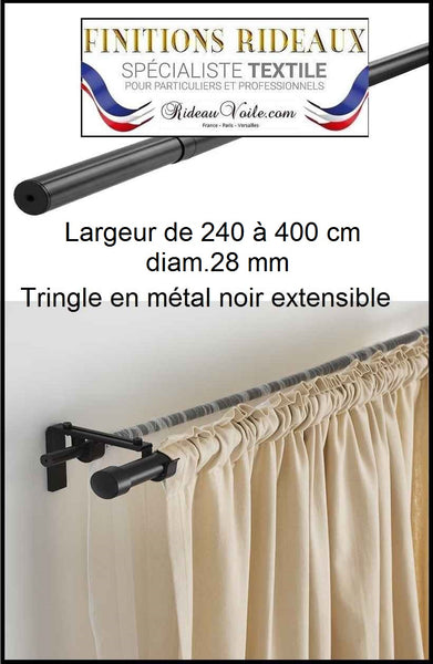 Tringles barres noir métal réglables 240 à 400cm support rideaux