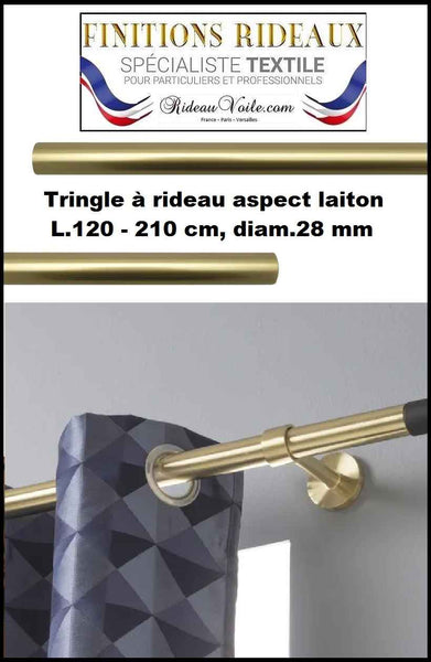 Tringle barre métal réglable extensible 120cm à 210cm support rideaux. Laiton - Vendue à l'unit