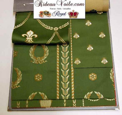 Architecte intérieur tissu ameublement Jacquard Vert Empire motif couronne Napoléon
