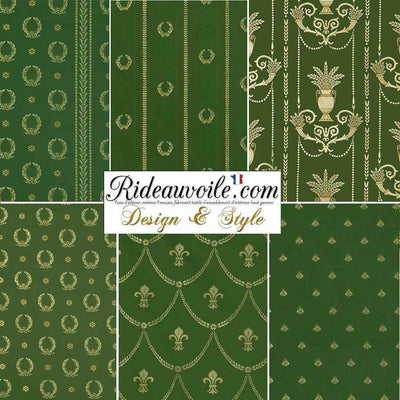 Architecte intérieur tissu ameublement Jacquard Vert Empire motif couronne Napoléon fleur de lys