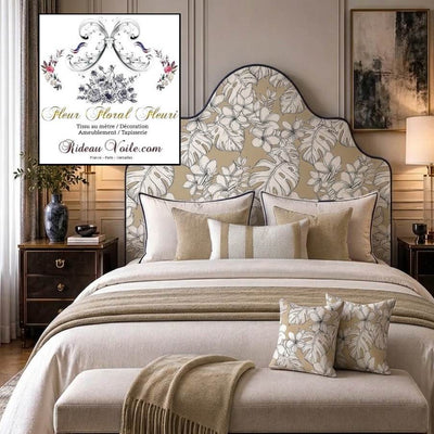 Tissu ameublement  imprimé feuilles fleurs dessin feuillage beige mètre