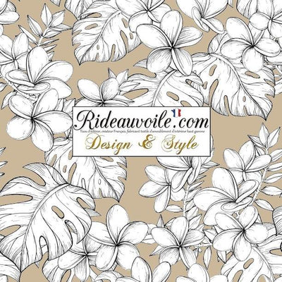 Tissu ameublement  imprimé feuilles fleurs dessin feuillage beige mètre