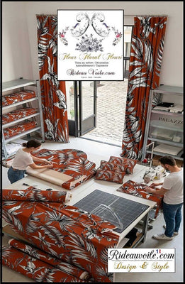 Tissu ameublement fleuri imprimé rouge feuilles tropical feuillage