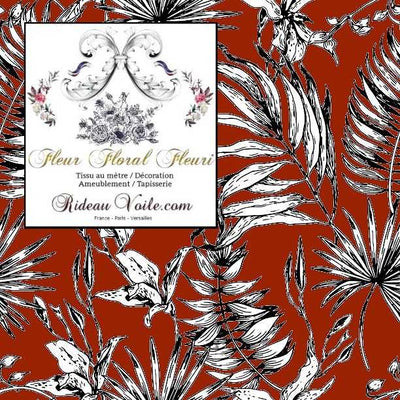 Tissu ameublement fleuri imprimé rouge feuilles tropical feuillage