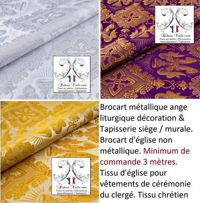 Tissu religieux Médiéval Brocart Damasco Baroque Liturgique blanc Or au mètre