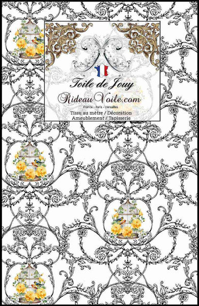 Textile Français ameublement mètre motif Toile de Jouy décoration motif oiseaux fleurs