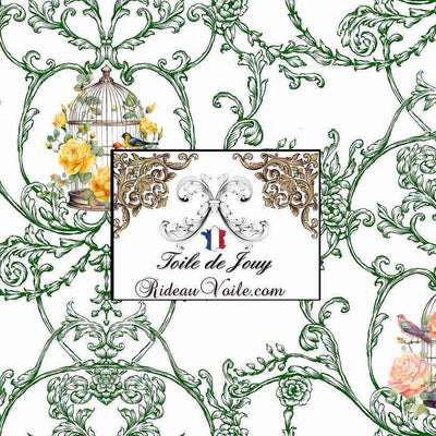 Boutique tissu ameublement Toile de Jouy motif oiseaux & fleur rideau tapisserie