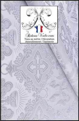 Tissu religieux Médiéval Brocart Damasco Baroque Liturgique blanc Or au mètre