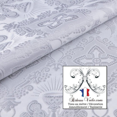 Tissu religieux Médiéval Brocart Damasco Baroque Liturgique blanc Or au mètre