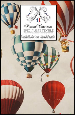 Tissu ameublement coton blanc avec des motifs ballons montgolfières mètre